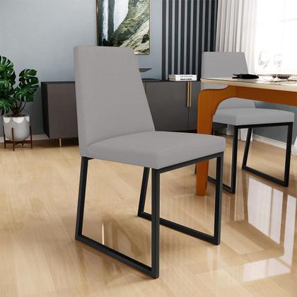 Imagem de Cadeira Para Sala De Jantar Base Aço Industrial Preto Dafne L02 Corano Cinza - Lyam Decor