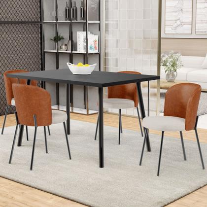 Imagem de Cadeira Para Sala de Jantar Cozinha Estofada Gavi L02 material sintético Camel Linho Cru - Lyam Decor