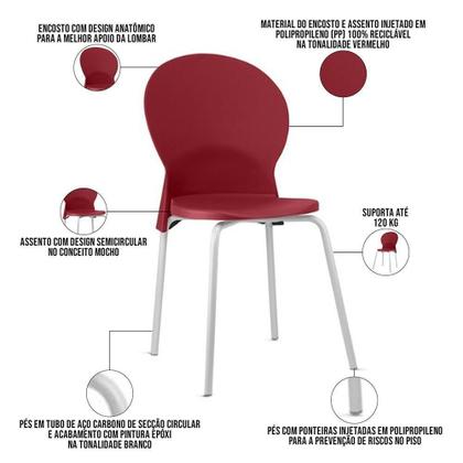 Imagem de Cadeira Para Sala De Jantar Cozinha Mond F02 Base Aço Branco Vermelho - Lyam Decor
