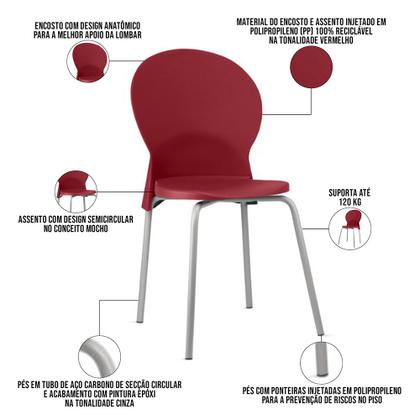 Imagem de Cadeira Para Sala De Jantar Cozinha Mond F02 Base Aço Cinza Vermelho - Lyam Decor