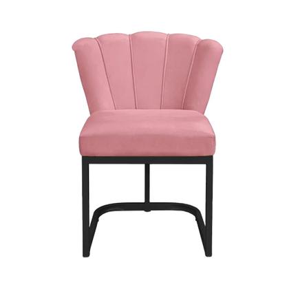 Imagem de Cadeira Pétala Veludo Rosa com Base Industrial Preta - Vallisa Decor