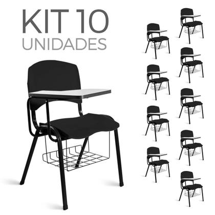 Imagem de Cadeira Plástica Universitária Kit 10 A/E Preto Lara