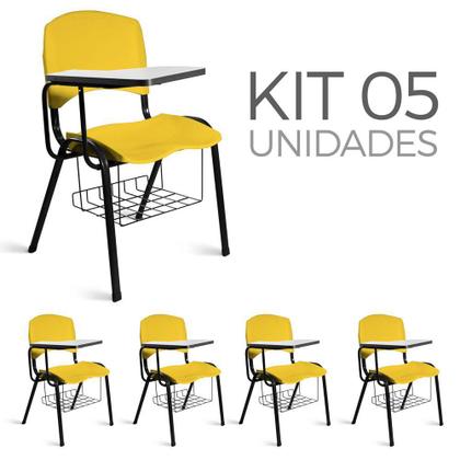 Imagem de Cadeira Plástica Universitária Kit 5 A/E Amarelo Lara