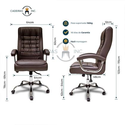 Imagem de Cadeira Poltrona De Escritório Presidente Alta Executiva Ergonômica Giratória Molas Ensacadas Linha Home Office Marrom