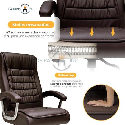 Imagem de Cadeira Poltrona De Escritório Presidente Alta Executiva Ergonômica Giratória Molas Ensacadas Linha Home Office Marrom