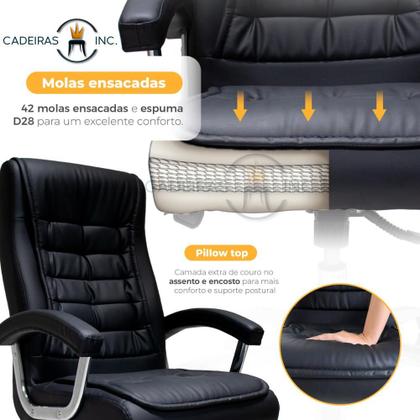 Imagem de Cadeira Poltrona De Escritório Presidente Ergonômica Com 42 Molas Ensacadas e Pillow Top no Assento e Encosto Executiva Giratória Big Preto
