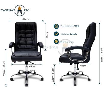 Imagem de Cadeira Poltrona De Escritório Presidente Ergonômica Com 42 Molas Ensacadas e Pillow Top no Assento e Encosto Executiva Giratória Big Preto
