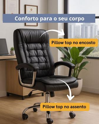 Imagem de Cadeira Poltrona De Escritório Presidente Ergonômica Com 42 Molas Ensacadas e Pillow Top no Assento e Encosto Executiva Giratória Big Preto