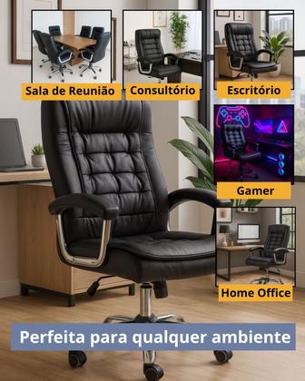 Imagem de Cadeira Poltrona De Escritório Presidente Ergonômica Com 42 Molas Ensacadas e Pillow Top no Assento e Encosto Executiva Giratória Big Preto