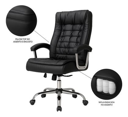 Imagem de Cadeira Poltrona De Escritório Presidente Ergonômica Com 42 Molas Ensacadas e Pillow Top no Assento e Encosto Executiva Giratória Big Preto