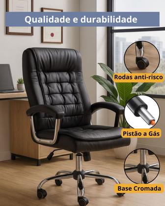 Imagem de Cadeira Poltrona De Escritório Presidente Ergonômica Com 42 Molas Ensacadas e Pillow Top no Assento e Encosto Executiva Giratória Big Preto