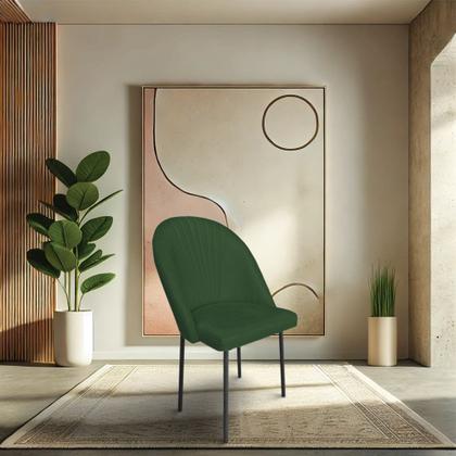 Imagem de Cadeira Poltrona de Jantar Ariel Suede Verde Pés de Ferro Preto - Pallazio