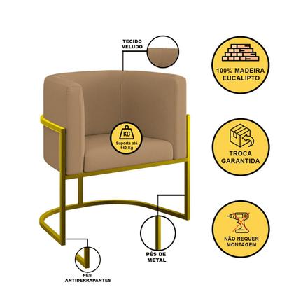 Imagem de Cadeira Poltrona Lua Moderna Veludo Base de Metal Dourado