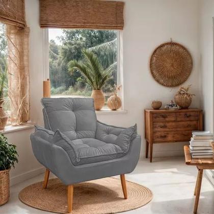 Imagem de Cadeira Poltrona Para Sala Opala Confortável E Reforçada Cinza