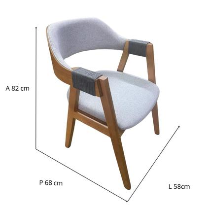 Imagem de Cadeira Poltrona Sofia para Sala de Jantar em Madeira Maciça com Braços em Corda e Encosto Acolchoad