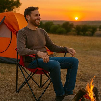 Imagem de Cadeira Portátil Dobrável C/Porta Copo Para Camping e Pesca