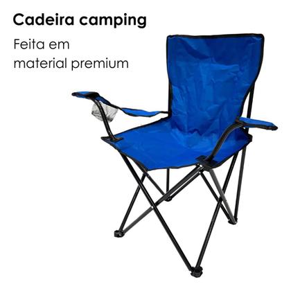 Imagem de Cadeira Praia Camping Pesca Dobrável Azul Bolsa Transporte
