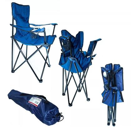 Imagem de Cadeira Praia Camping Pesca Dobrável Azul Bolsa Transporte