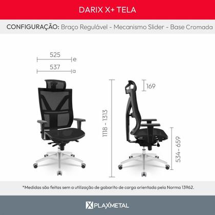 Imagem de Cadeira Presidente Darix X+ Mecanismo Slider - Plaxmetal