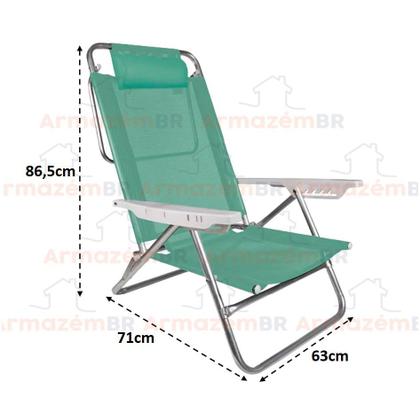 Imagem de Cadeira Reclinável 6 Posições Com Almofada Alumínio Praia Camping Piscina - Mor