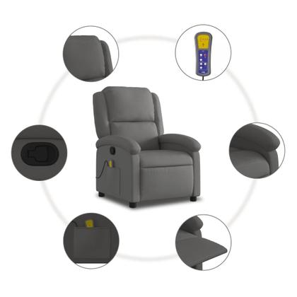 Imagem de Cadeira reclinável de massagem vidaXL Grey Real Leather para idosos