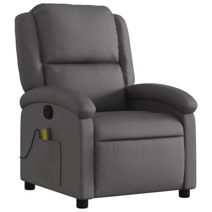 Imagem de Cadeira reclinável de massagem vidaXL Grey Real Leather para idosos