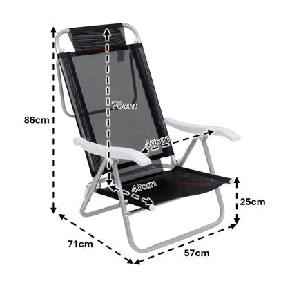 Imagem de Cadeira Reclinável Sunny 6 Posições Em Alumíno Para Praia Piscina Camping Preta - 063007 Belfix
