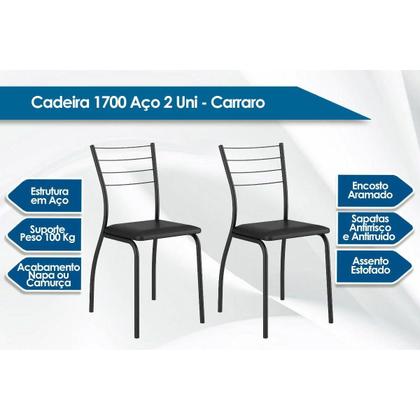 Imagem de Cadeira Sala de Jantar 1700 Kit Aço 2 Uni Prata - Assento Camurca Conhaque - Carraro