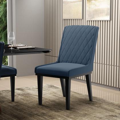 Imagem de Cadeira Sala de Jantar Base Madeira Preto Kit 2 Sofia Suede Azul Marinho D03 - D'Rossi