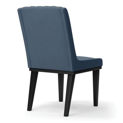 Imagem de Cadeira Sala de Jantar Base Madeira Preto Kit 2 Sofia Suede Azul Marinho D03 - D'Rossi