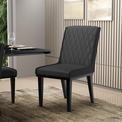 Imagem de Cadeira Sala de Jantar Base Madeira Preto kit 6 Sofia Sintético Preto D03 - D'Rossi