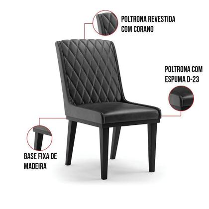 Imagem de Cadeira Sala De Jantar Base Madeira Preto Sofia Sintético Pu Preto D03 - D'rossi