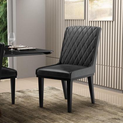 Imagem de Cadeira Sala De Jantar Base Madeira Preto Sofia Sintético Pu Preto D03 - D'rossi