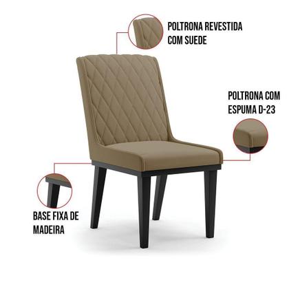 Imagem de Cadeira Sala De Jantar Base Madeira Preto Sofia Suede Marrom Rato D03 - D'rossi