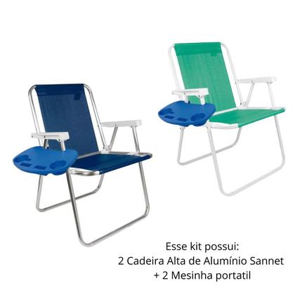 Imagem de Cadeira Sannet Azul Marinho + Cadeira Sannet Verde + 2 Mesa 