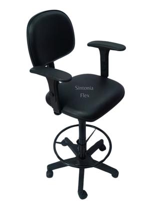 Imagem de Cadeira secretaria caixa alta - braço regulagem - base de rodízio e aro para recepção mercado balcão corano preto