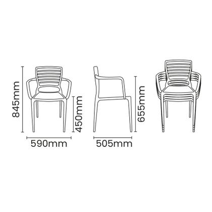 Imagem de Cadeira Tramontina Sofia em Polipropileno e Fibra de Vidro Camurça com Encosto Horizontal e Braços