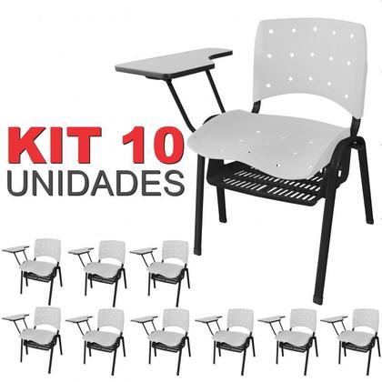 Imagem de Cadeira Universitária Plástica Branca Anatômica Com Porta Livros 10 Unidades - ULTRA Móveis