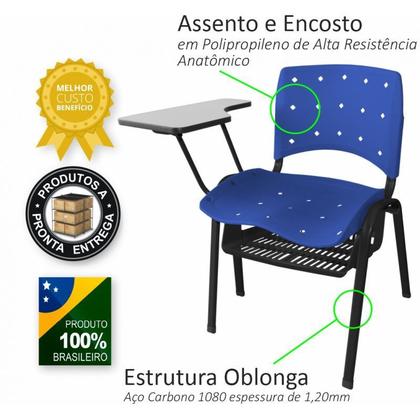 Imagem de Cadeira Universitária Plástica Branca Anatômica Com Porta Livros 10 Unidades - ULTRA Móveis