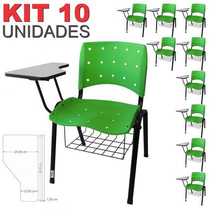 Imagem de Cadeira Universitária Plástica Verde Anatômica Com Porta Livros 10 Unidades - ULTRA Móveis