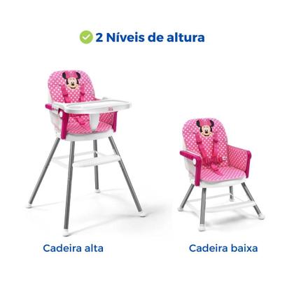 Imagem de Cadeirão Cadeira Cadeirinha Alimentação Papinha Bebê Alta Mesa Refeição Menina Minnie Disney