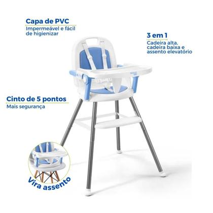 Imagem de Cadeirão Cadeira Cadeirinha Alimentação Papinha Bebê Alta Mesa Refeição Menino Azul