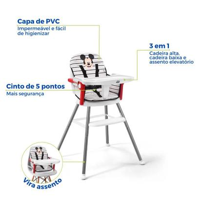 Imagem de Cadeirão Cadeira Cadeirinha Alimentação Papinha Bebê Alta Mesa Refeição Menino Mickey Disney