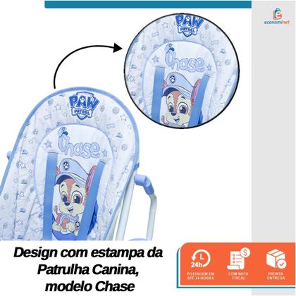Imagem de Cadeirão de Alimentação Cadeira Refeição Alta Bebê Comer Patrulha Canina Chase até 15kg Compacto Seguro e Aprovado INMETRO