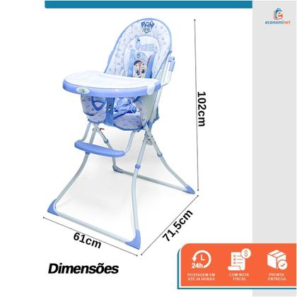 Imagem de Cadeirão de Alimentação Cadeira Refeição Alta Bebê Comer Patrulha Canina Chase até 15kg Compacto Seguro e Aprovado INMETRO