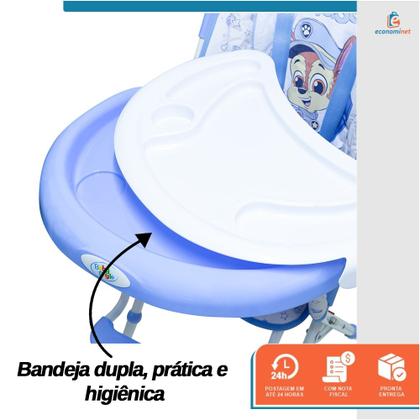 Imagem de Cadeirão de Alimentação Cadeira Refeição Alta Bebê Comer Patrulha Canina Chase até 15kg Compacto Seguro e Aprovado INMETRO