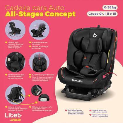 Imagem de Cadeirinha Auto Isofix Top Tether Litet All Stages Concept Preto Cadeira Passeio Carro Bebê Infantil