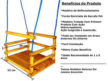 Imagem de Cadeirinha Balanço Infantil Madeira Com 4 Cordas Premium