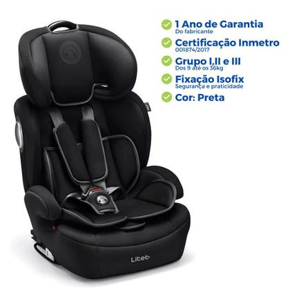 Imagem de Cadeirinha Cadeira Assento 2 em 1 De Bebê Para Carro Infantil 9 a 36 Kg G1/G2/G3 Isofix Preta Litet