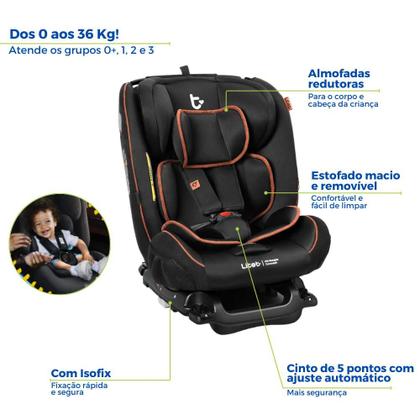 Imagem de Cadeirinha Cadeira De Bebê Isofix Para Carro Infantil Auto 0 a 36kg g0 g1 g2 g3 Infantil Preta Cinto Regulável Litet